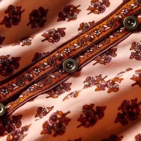 Pink & Maroon Floral Ornate Bohemian Gypsy Button Front Tank Summer Casual Dress - Picture 10 of 16